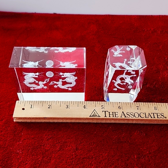 Set of 2, Laser Cut 3D Dragon Paperweights Block Desk Cube. - Picture 11 of 14